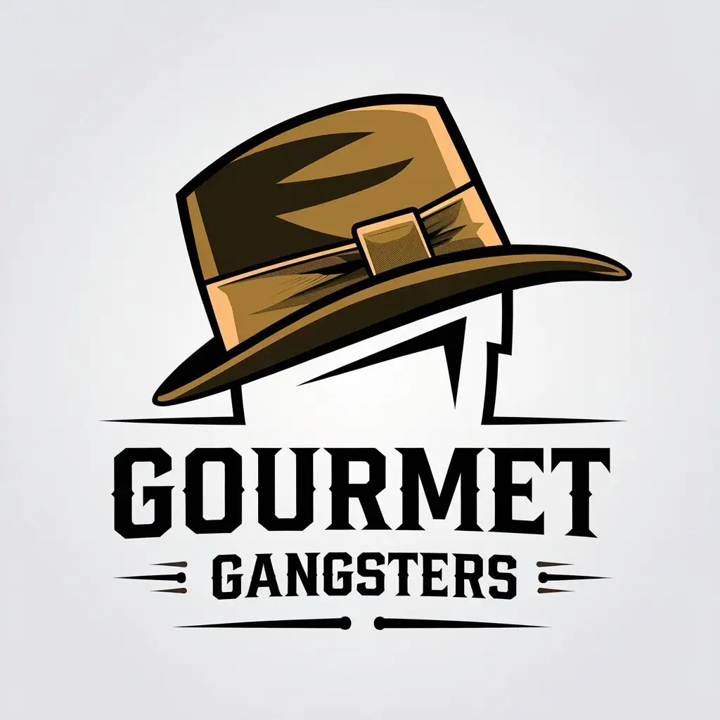 a vector logo design,with the text "Gourmet Gangsters", main symbol:An illustration of the sideview of a fedora. The background is white.,Minimalistic,clear background,Moderate,clear background