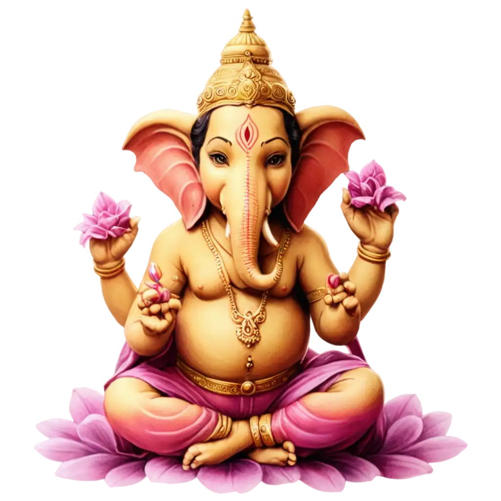 Beautiful-Ganesh-PNG-Image-Sitting-on-a-Flower-High-Quality-and-Vibrant-Design