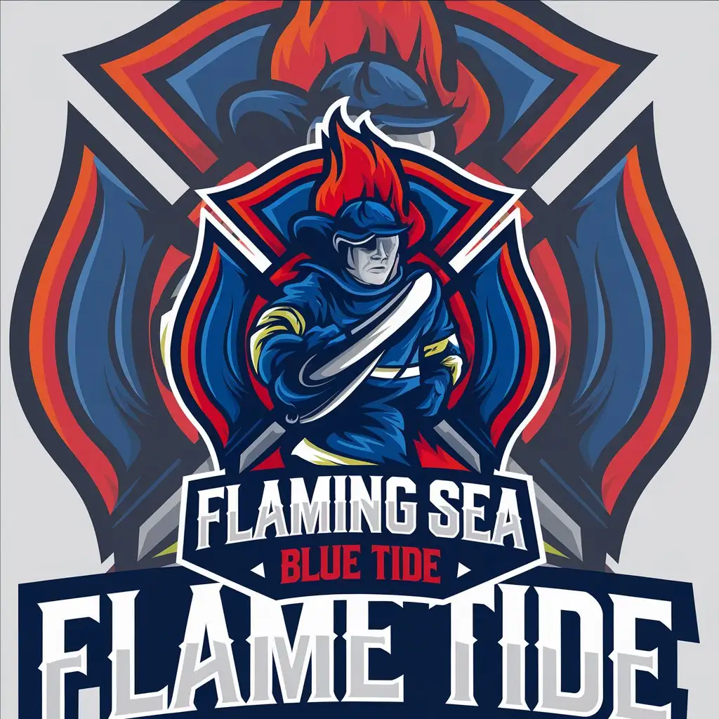 LOGO Design for Flaming Sea Blue Tide Blue Red Firefighter with Flame Theme for Education Industry