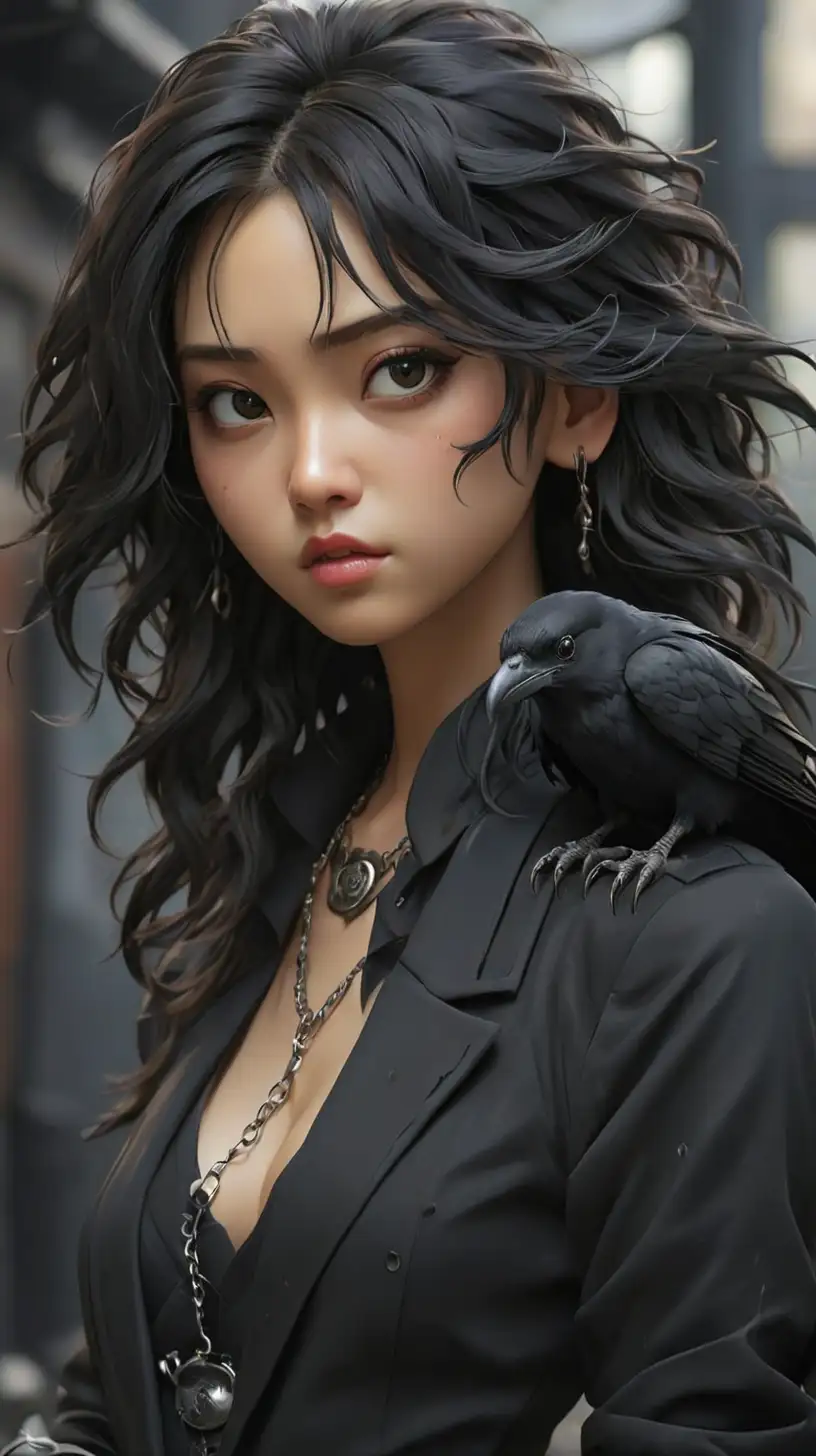 Stylish Korean Girl in Noir Crow Style