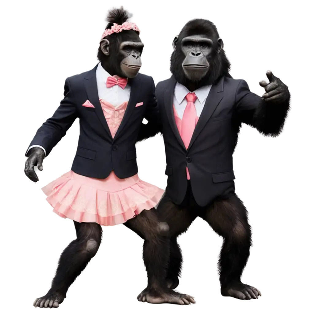 Detailed-Chimpanzee-and-Gorilla-Dancing-in-Sunset-PNG-Image