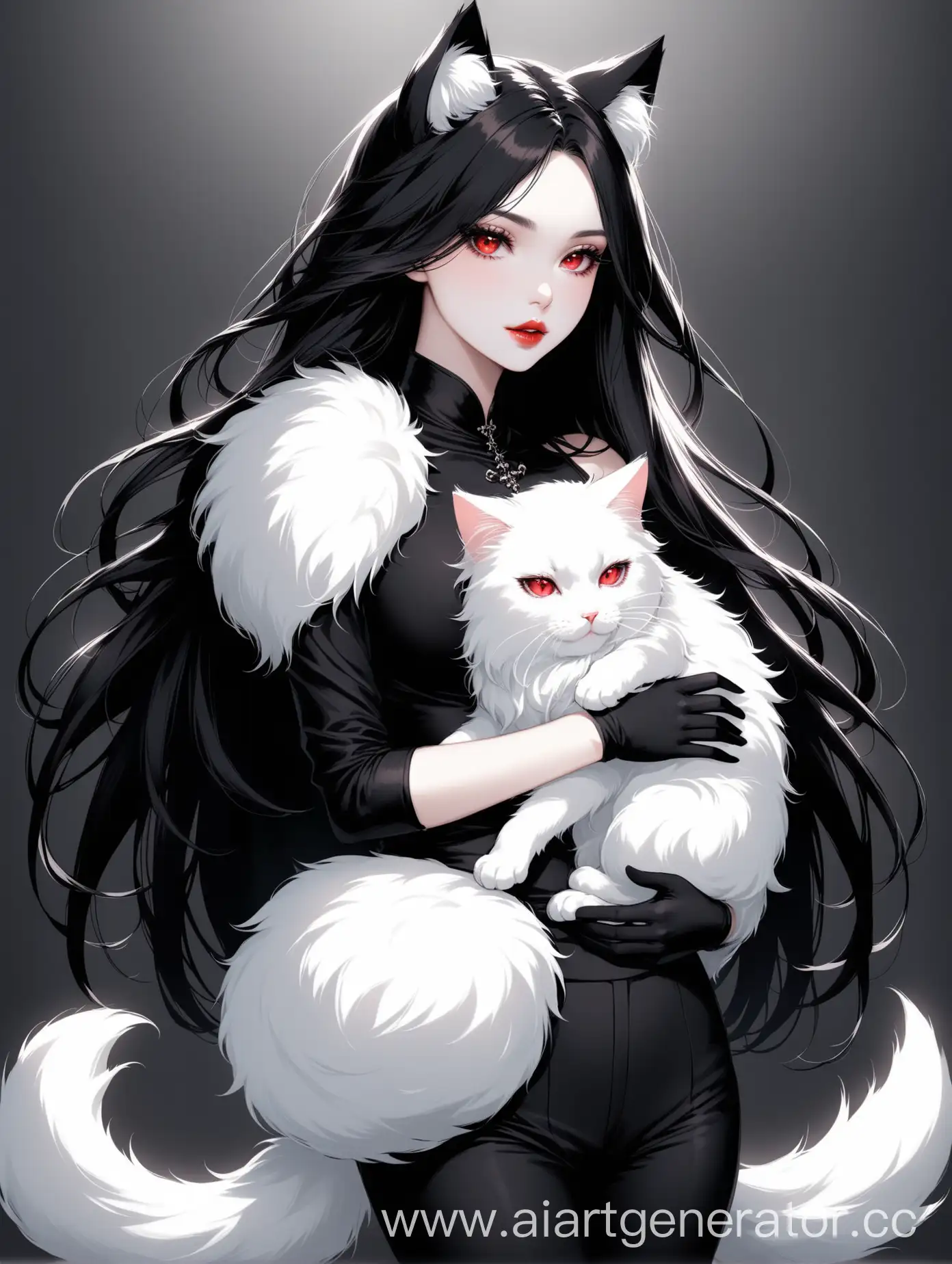 Elegant-Woman-with-Fluffy-White-Cat-Ears-and-Tail