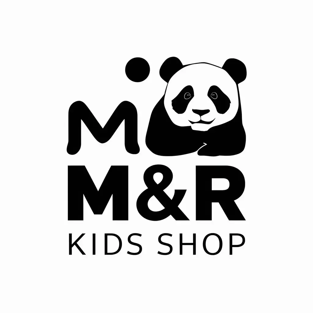 a vector logo design,with the text "M&R kids shop", main symbol:Child and panda,Minimalistic,be used in Retail industry,clear background