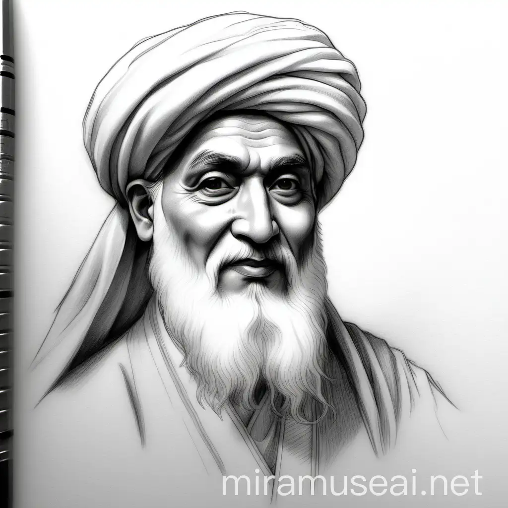 Maulana Rumi Pencil Sketch Artwork