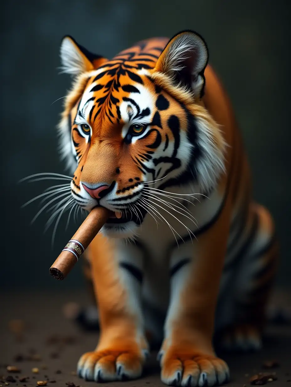 Tiger smoking cigar