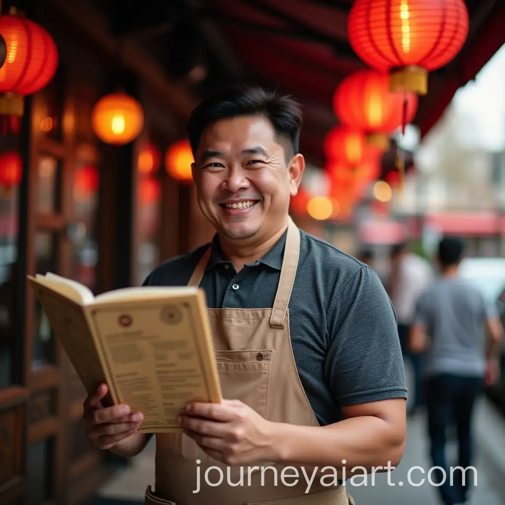 Smiling-Chinese-Man-Holding-Menu-Outside-RestaurantAI-Image-Prompt-Expansion