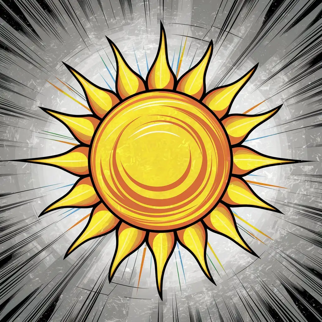 Comic Book Style Illustration of Sun on Flat Background