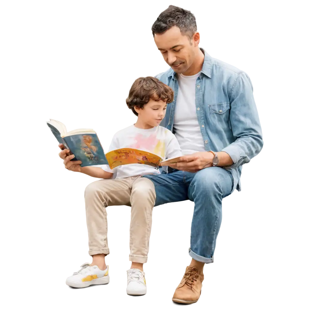 Watercolor-Effect-Dad-Reading-Book-to-Child-PNG-Image