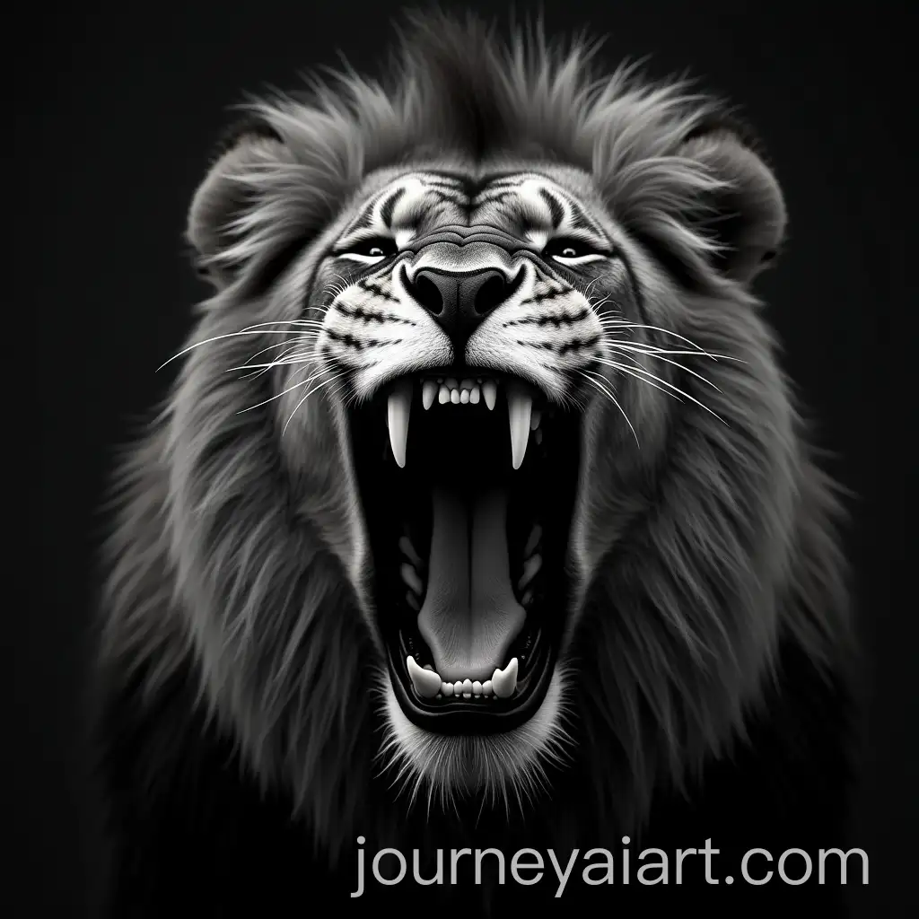 Powerful-Lion-Roaring-with-Intensity-in-Black-and-White-Closeup