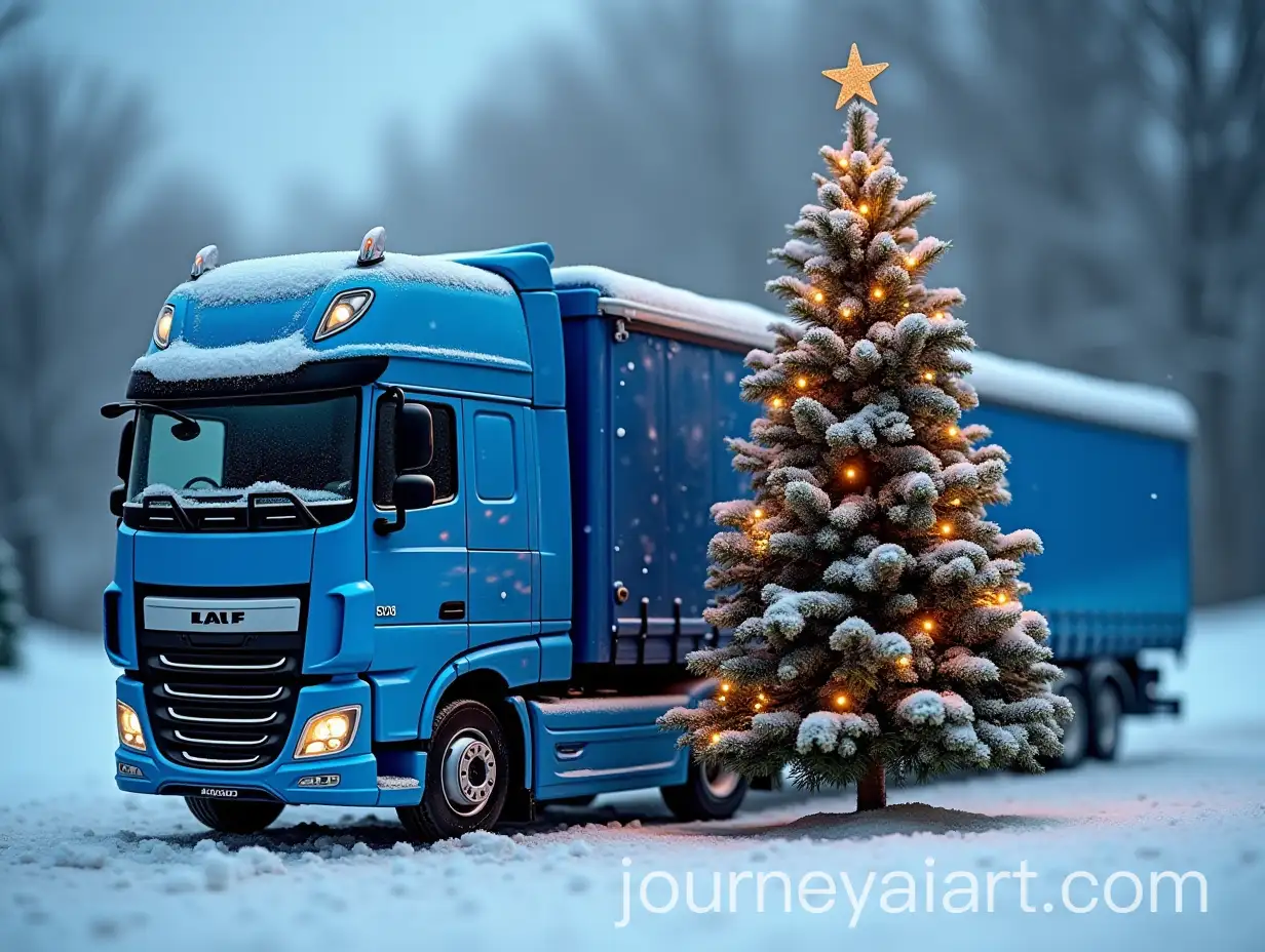 Blue-DAF-Cargo-Truck-with-Christmas-Tree-and-Snowflakes