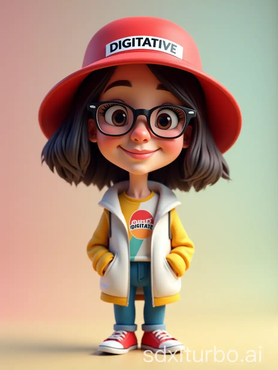 Vibrant-3D-Caricature-of-a-30YearOld-Woman-in-a-Red-Bucket-Hat-with-DIGITATIVE-Text