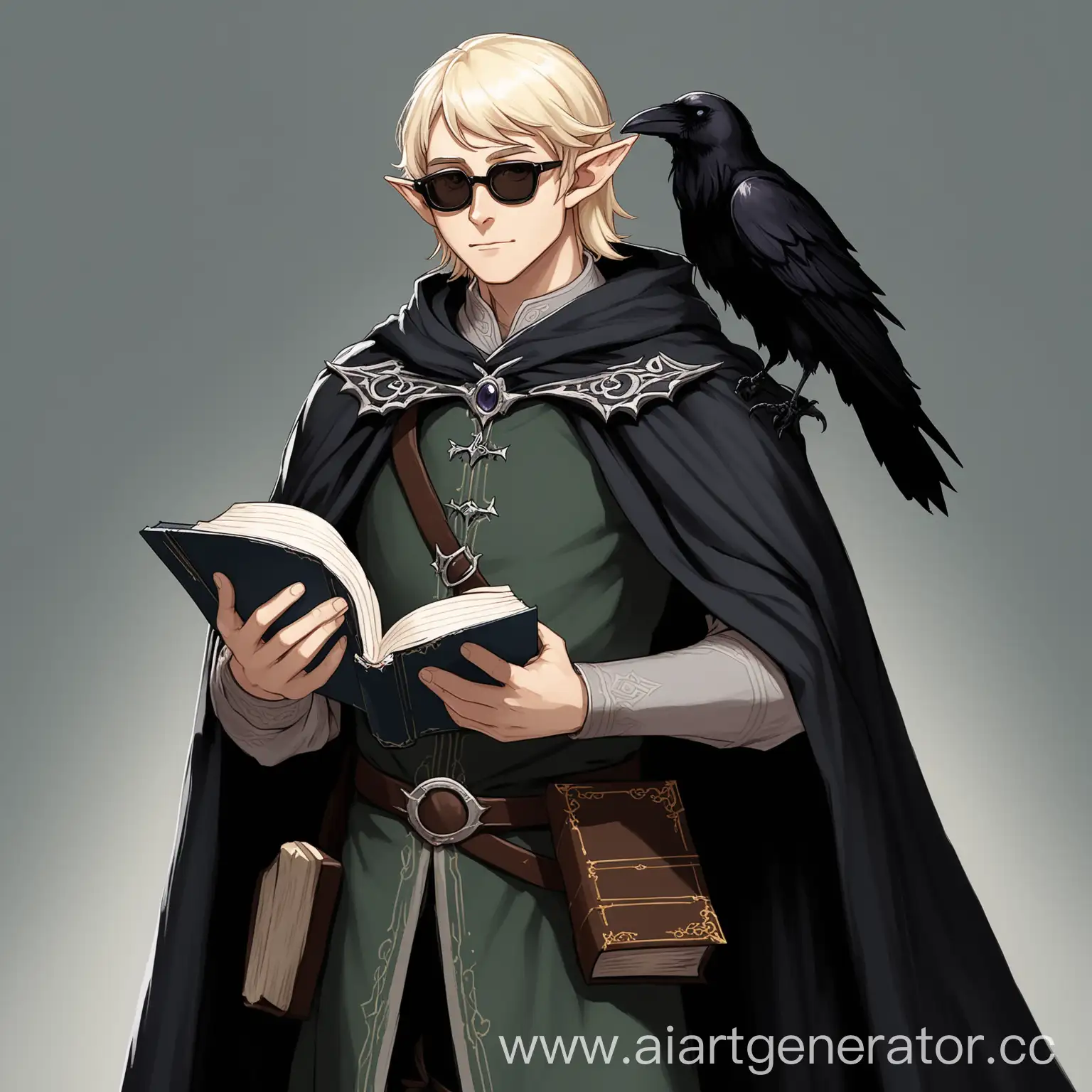 Mystical-Elf-with-Raven-and-Book-in-Enigmatic-Attire