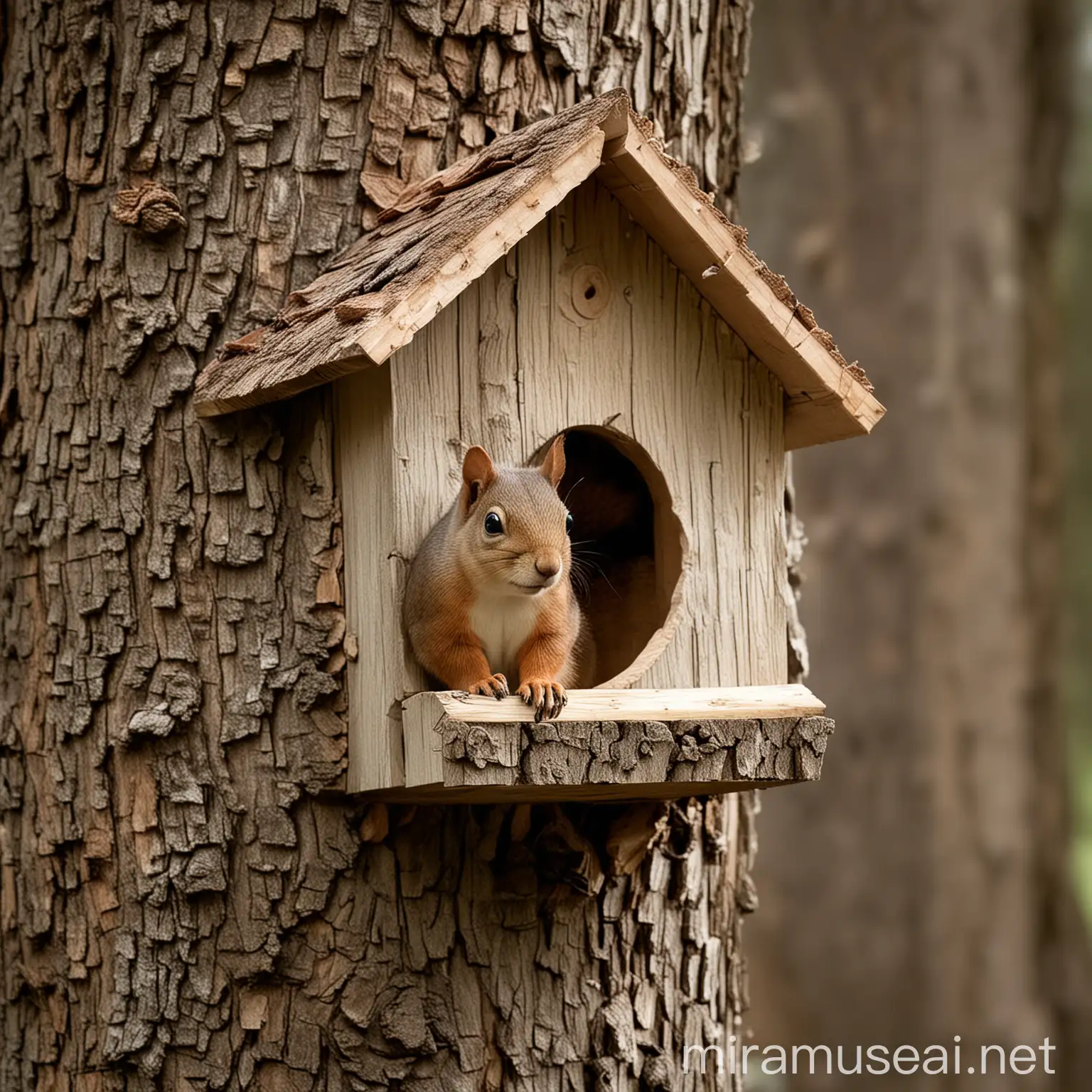 Cozy Squirrel House with Female Squirrel Answering Door