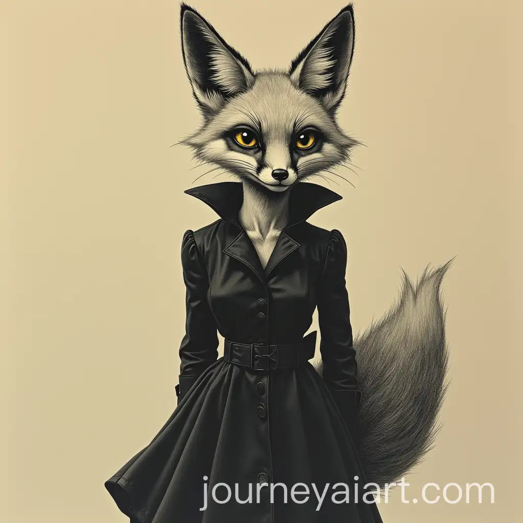 Elegant-Anthropomorphic-Fox-in-1960s-Raincoat-Portrait