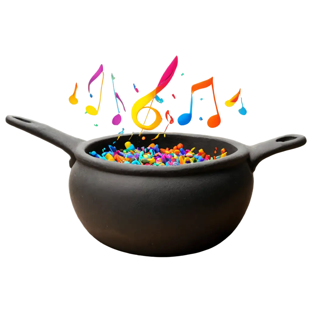 Colorful-Musical-Notes-Emerging-from-a-Hot-Clay-Pot-PNG-Image