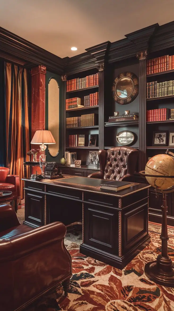 Luxury-Home-Office-with-Dark-Wood-Desk-and-Leather-Armchair