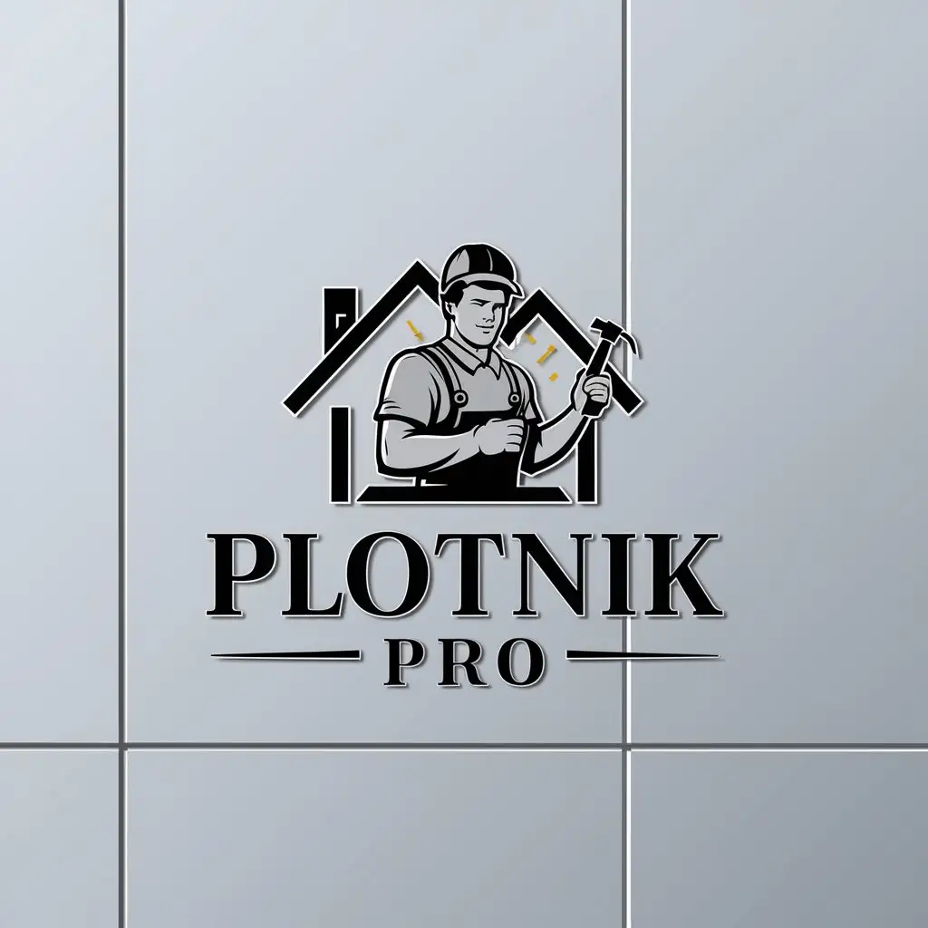 LOGO-Design-for-Plotnik-Pro-Carpenter-and-House-Symbol-in-Construction-Industry