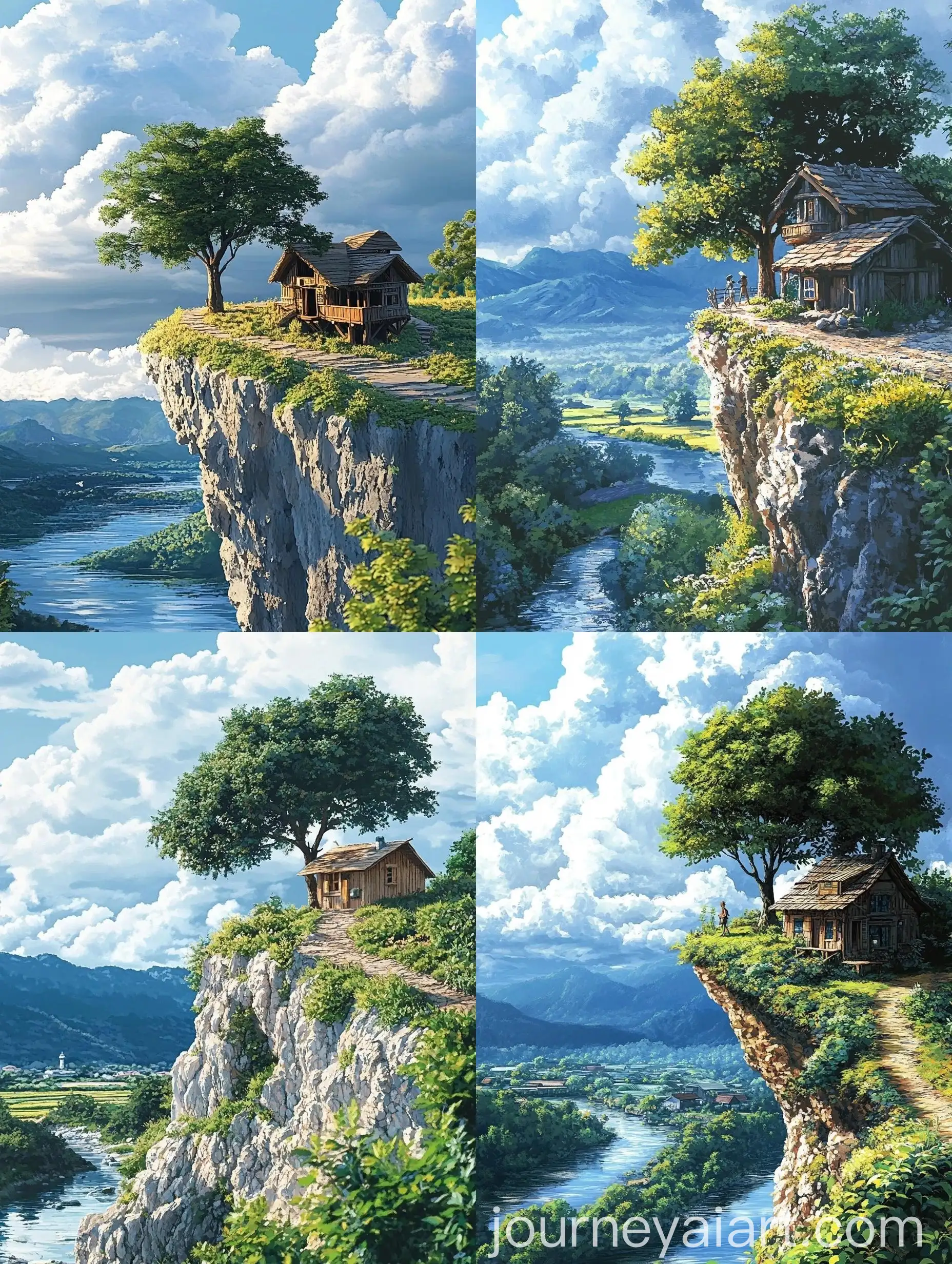 Secluded-Tree-House-Perched-on-High-Cliff-Overlooking-Serene-Landscape