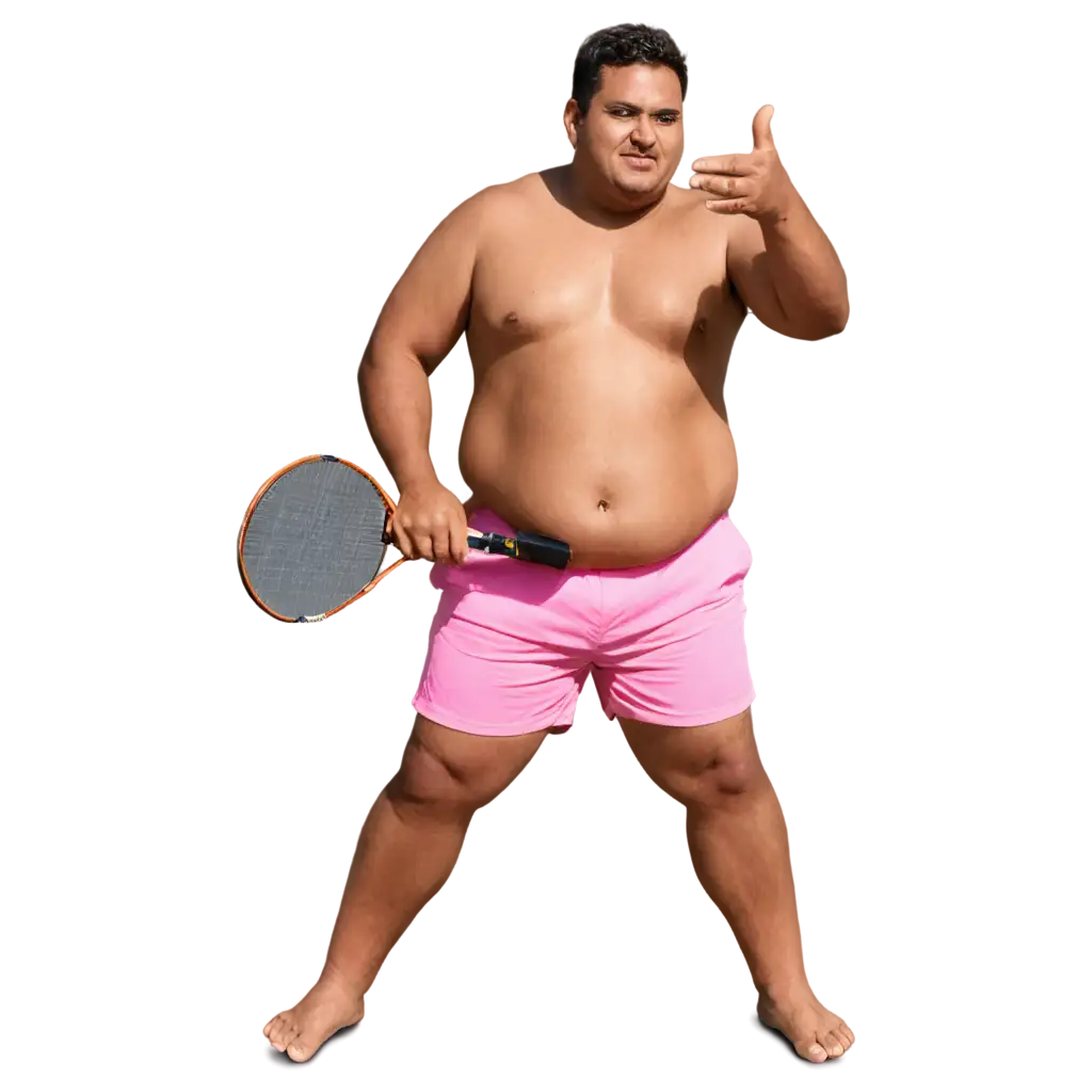 PNG-Image-of-Brown-Fat-Guy-with-Beach-Tennis-Racket-in-Receiving-Position