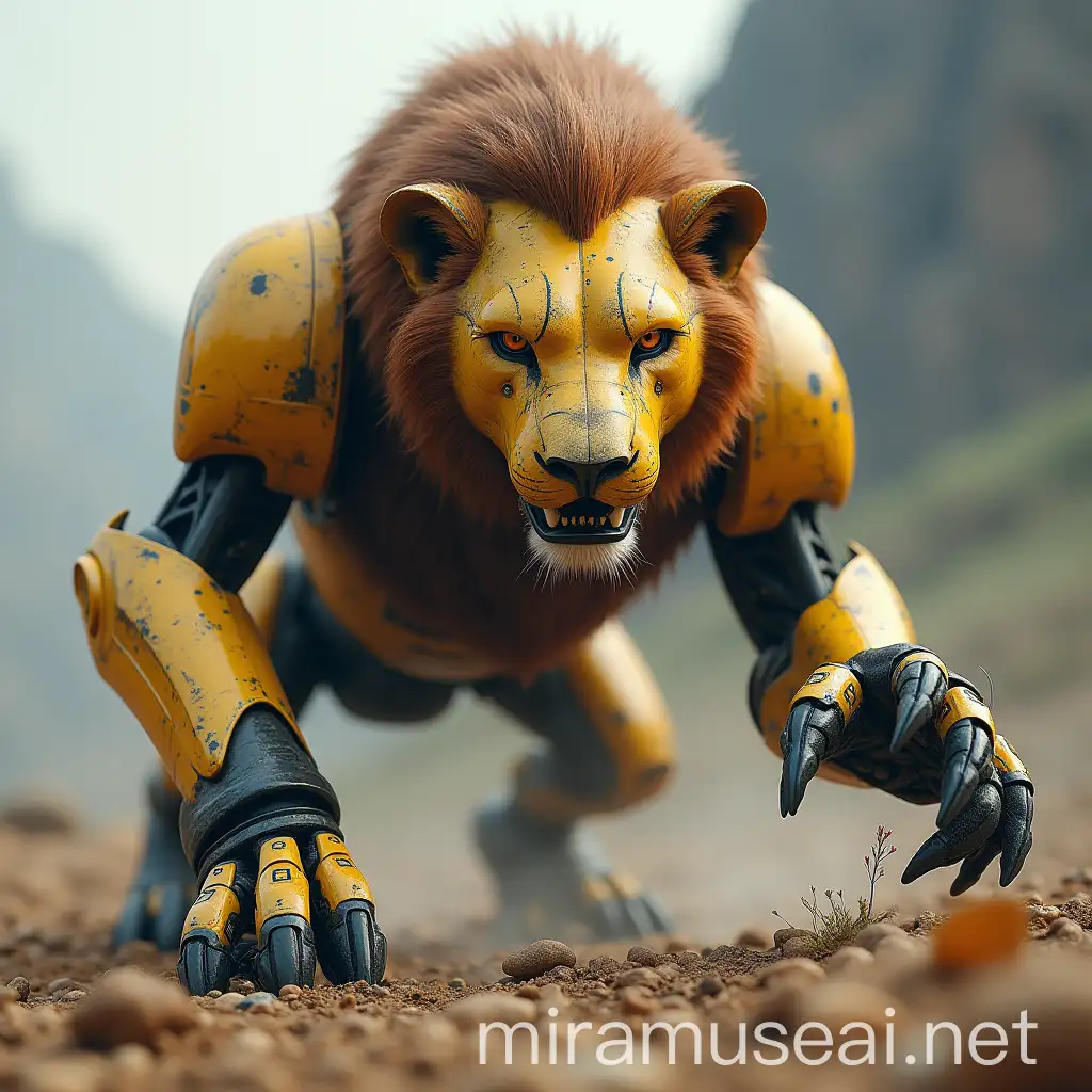 Fierce Robotic Lion Preparing to Pounce