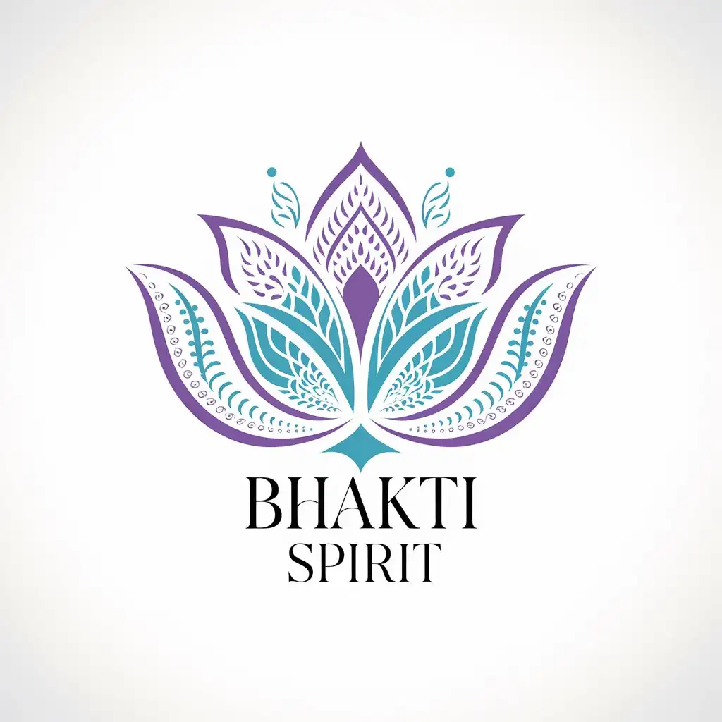 LOGO Design for Bhakti Spirit Purple and Turquoise Lotus Henna Symbol with Clear Background