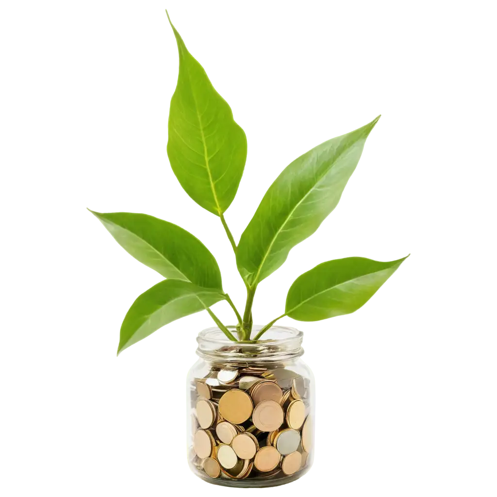 Stunning-PNG-of-a-Glass-Jar-Filled-with-PKR-Currency-Coins-and-Notes-with-a-Green-Plant