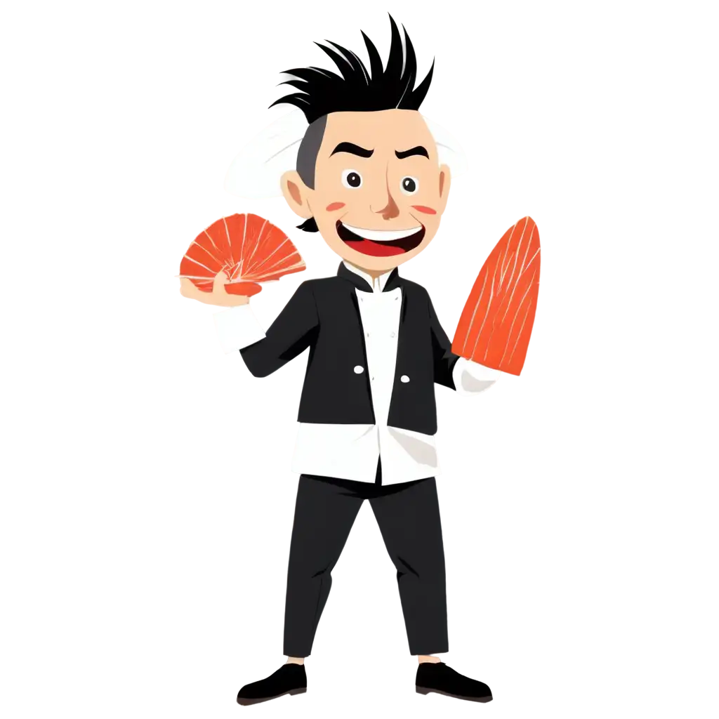 japanese mohawk chef cutting sashimi cartoon logo