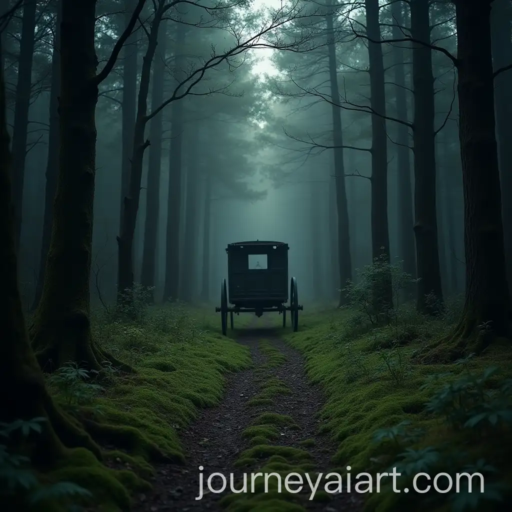 Abandoned-Carriage-on-Creepy-MossCovered-Path-in-Dark-Forest
