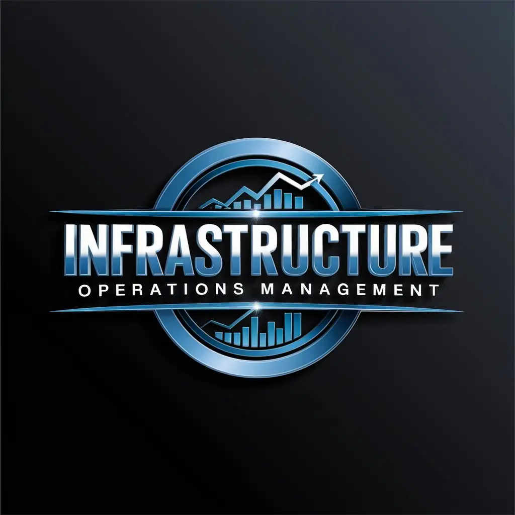 LOGO Design for Infrastructure Operations Management Bold Blue Silver Text with Growth Charts