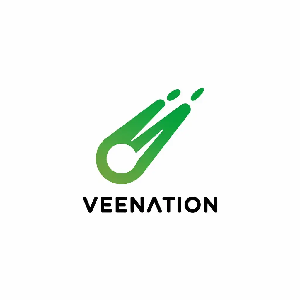 a vector logo design,with the text "VeeNation", main symbol:Comet in bright green tones. Minimalism.,Minimalistic,be used in Others industry,clear background