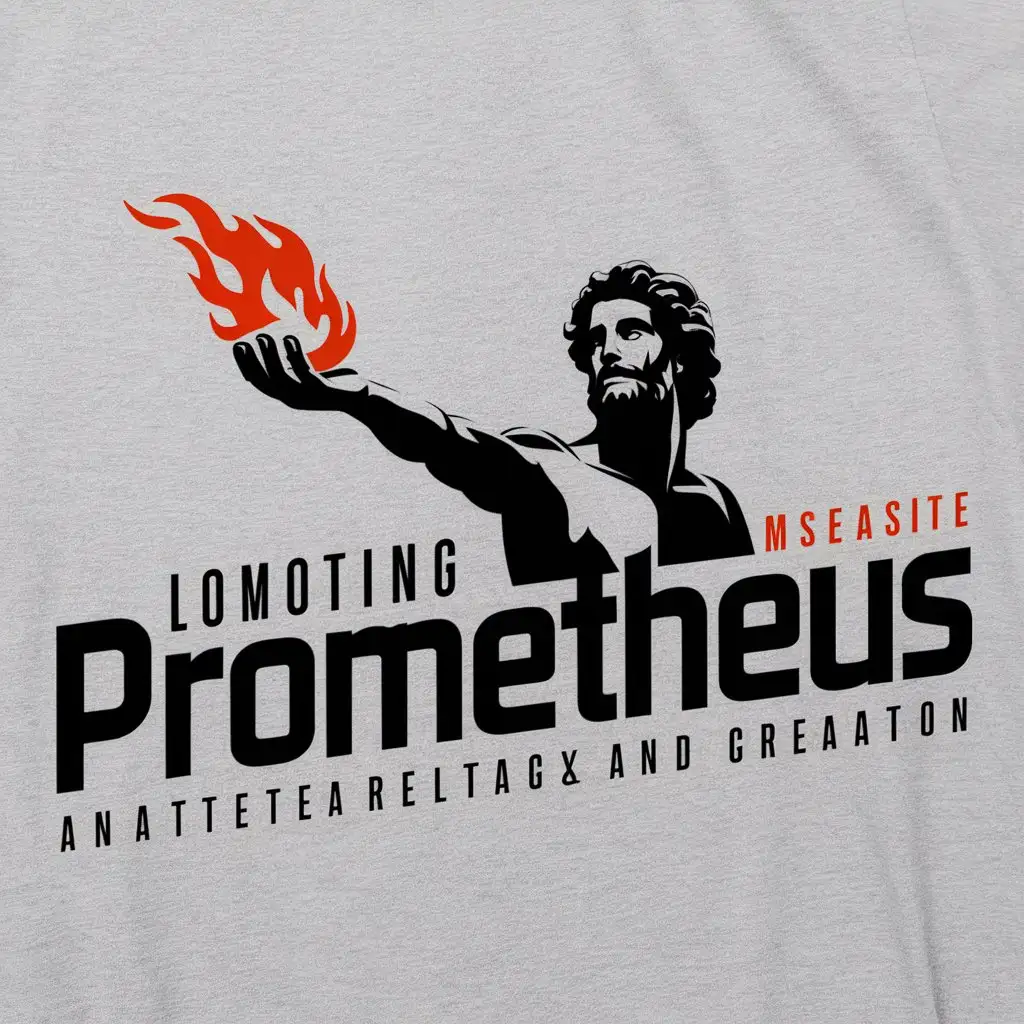 a logo design,with the text "Prometheus", main symbol: The main symbol of the logo is a Greek statue with a tongue of flame in the hand ,Moderate,be used in clothes industry,clear background