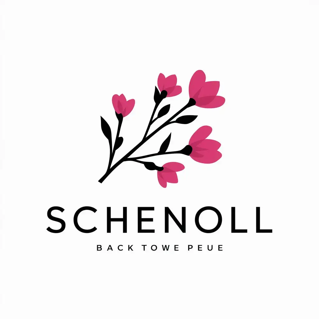 a vector logo design,with the text "Schenoll", main symbol:a vector logo design,with the text 'Schenoll', main symbol:Branch with pink blossoms,Minimalistic,be used for a bar,clear background,Minimalistic,be used in Restaurant industry,clear background