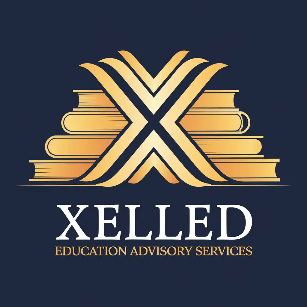 LOGO Design for XellED Education Advisory Services Elegant Blues Gold with X Factor Symbolism