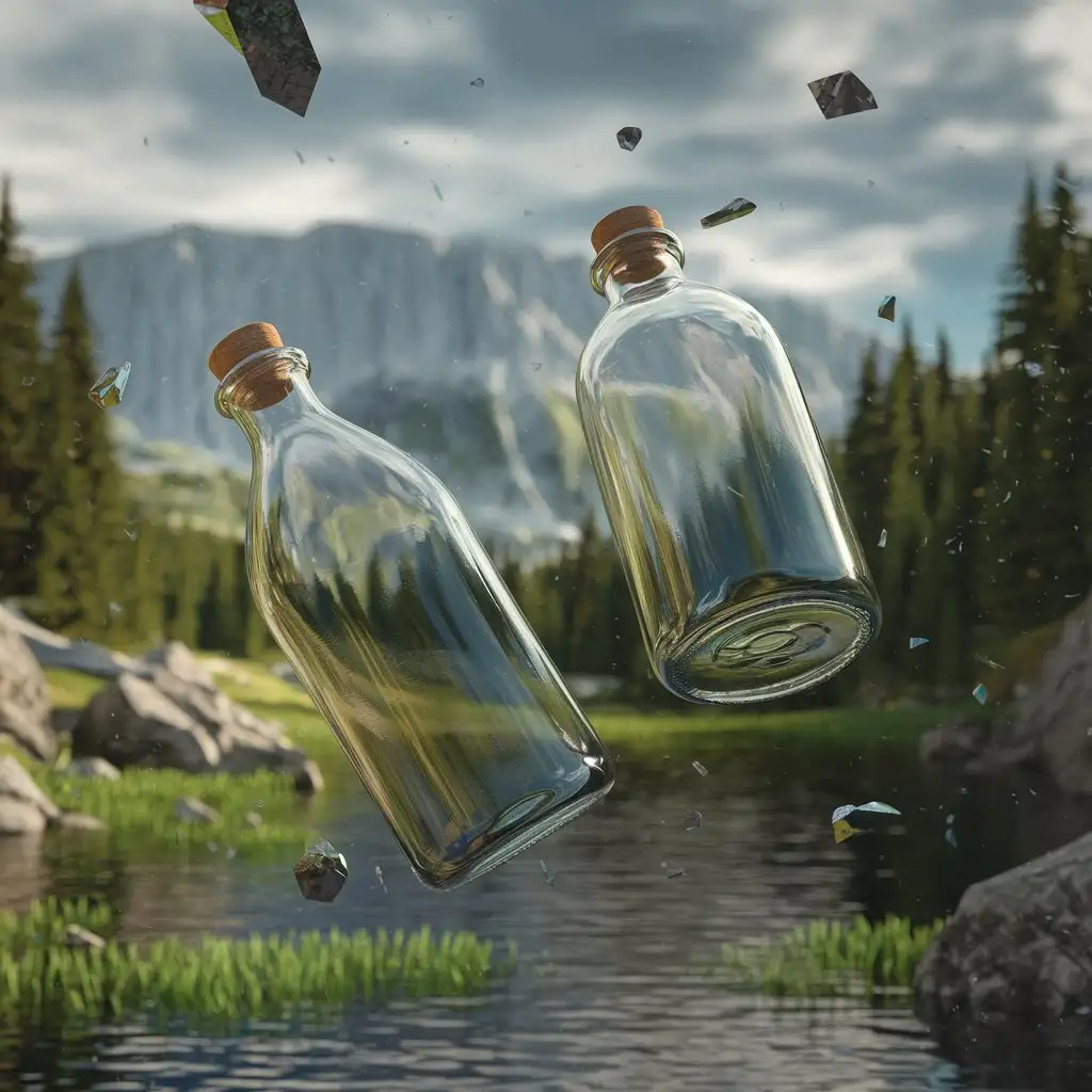 two bottles on nature background with 3d special effects