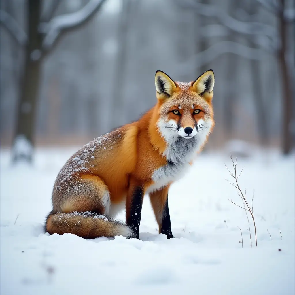 russian nature realistic photograph in winter, fox