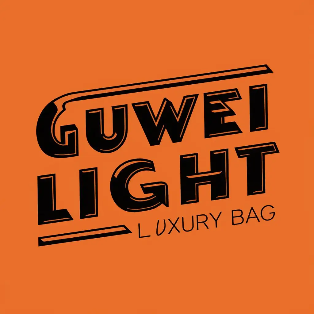 a vector logo design,with the text "Guwei light luxury bag", main symbol:logo background orange 3D black font,complex,be used in Retail industry,clear background