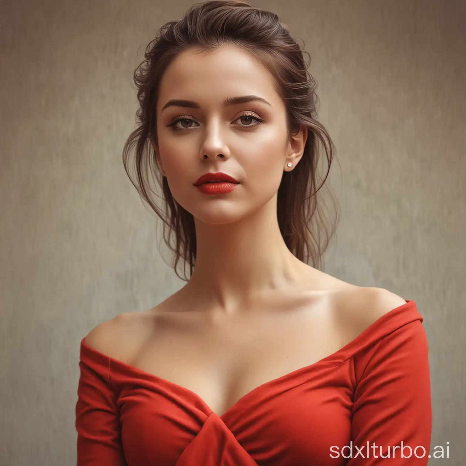 Elegant-Woman-in-Red-Dress-with-Graceful-Pose