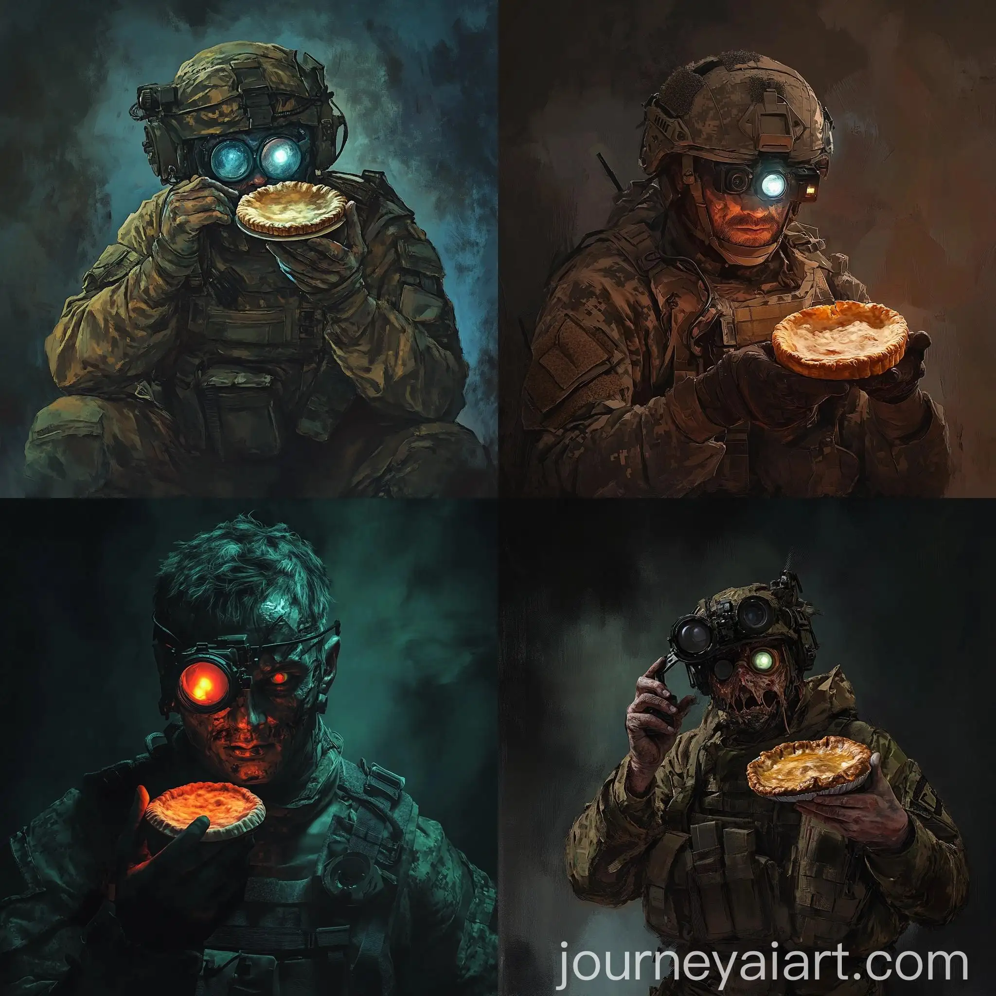 Injured-Soldier-with-Pie-and-Night-Vision-Gear