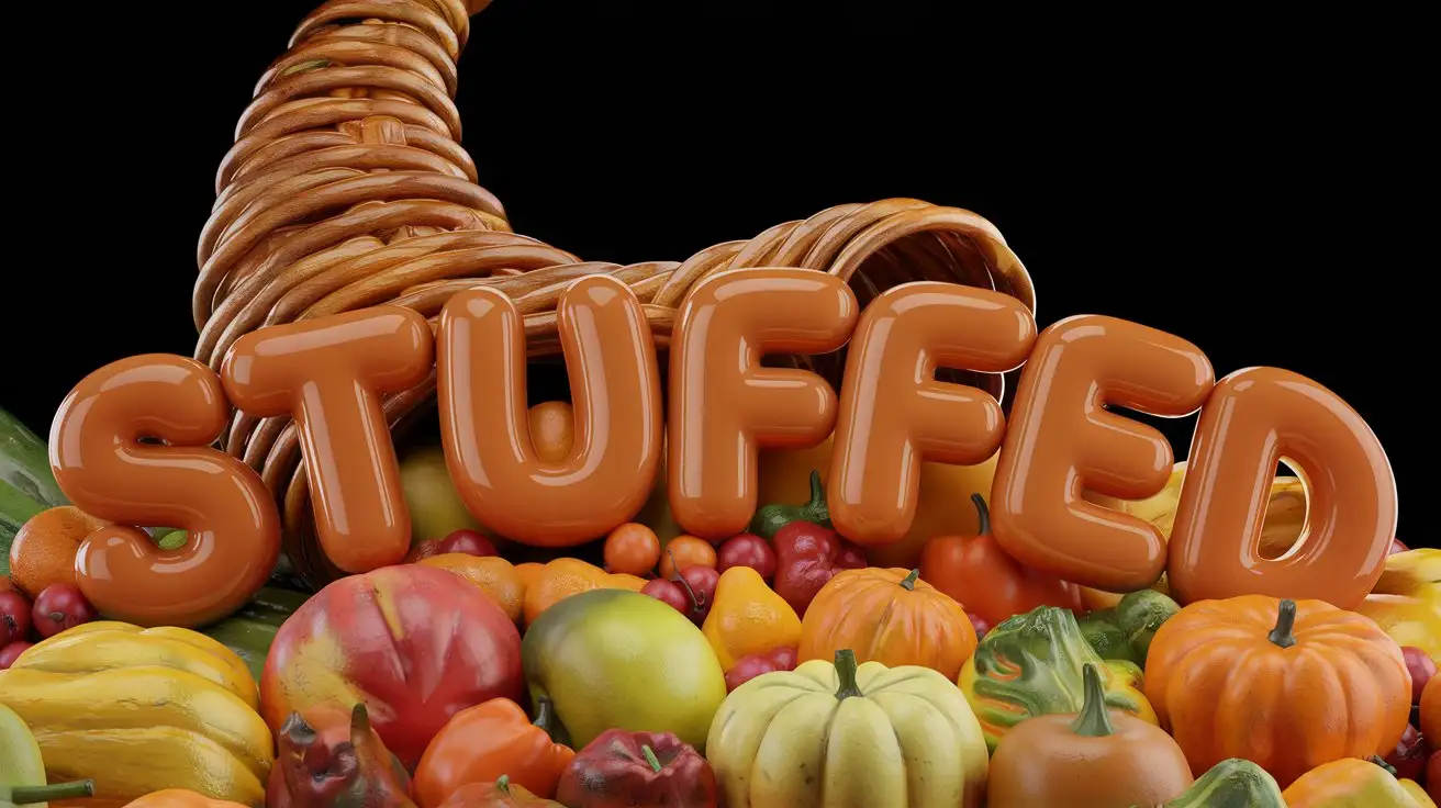 Glossy 3D Letters Amidst an Autumn Cornucopia