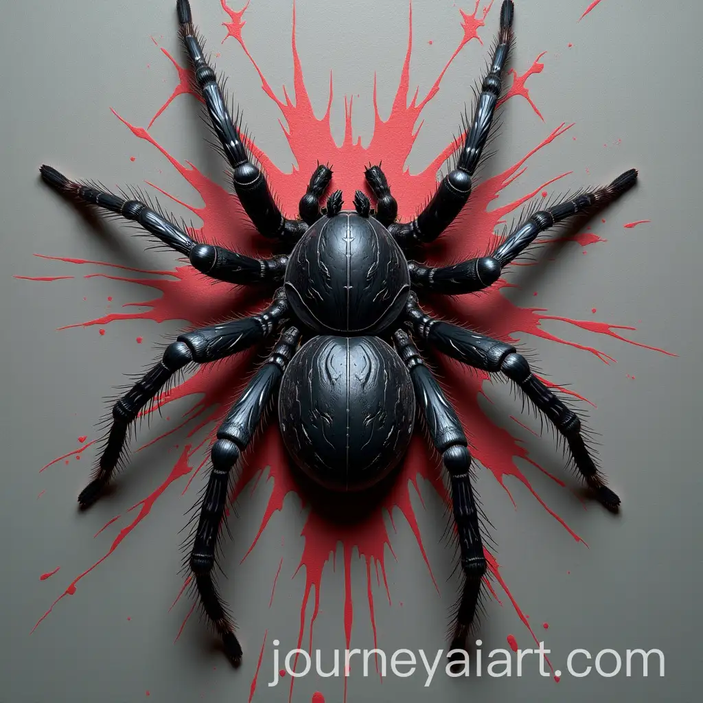 Real-Black-Spider-on-Gray-Background-with-Red-Streaks
