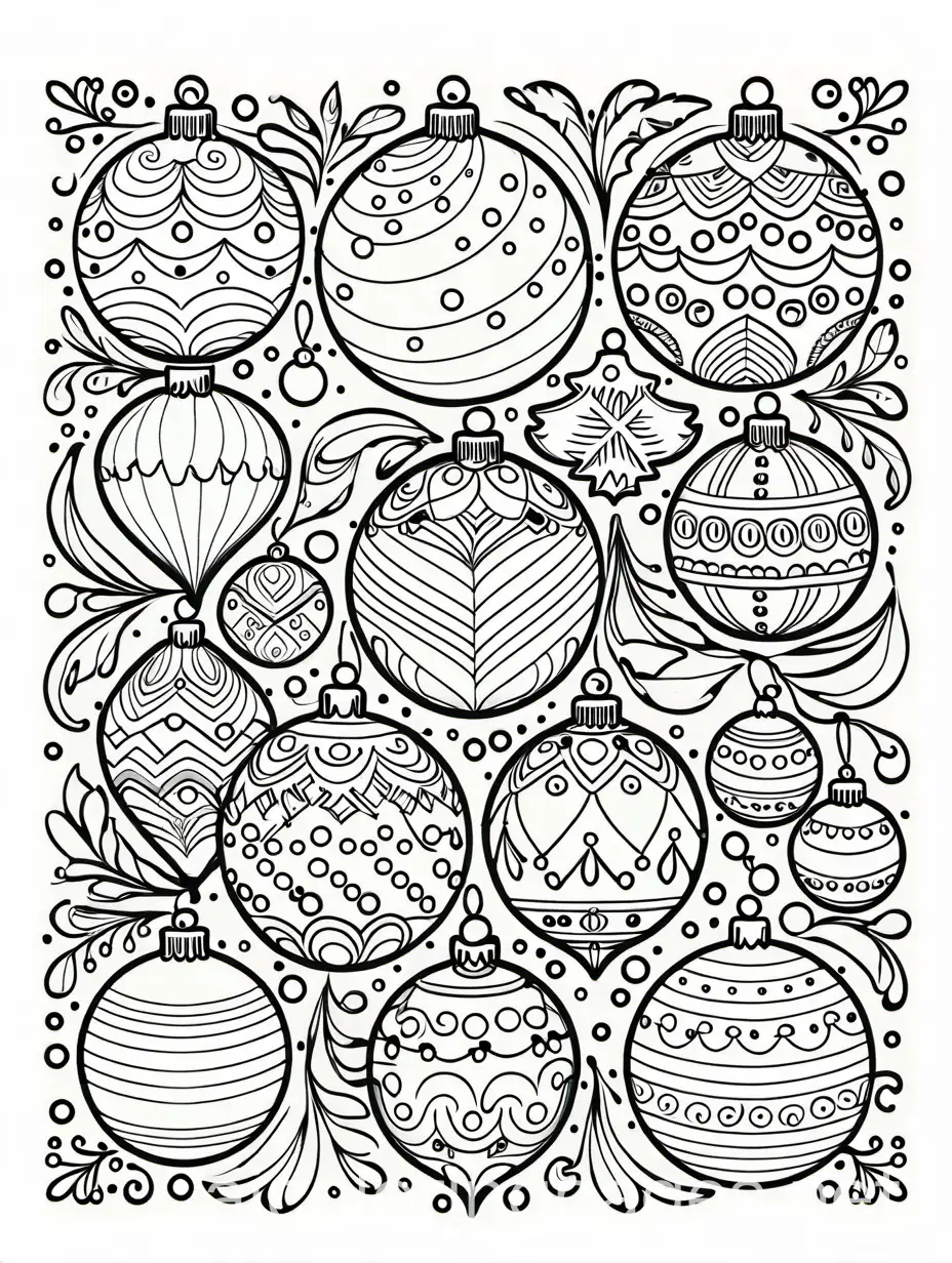 Christmas-Ornaments-Coloring-Page-with-Simple-Line-Art-on-White-Background