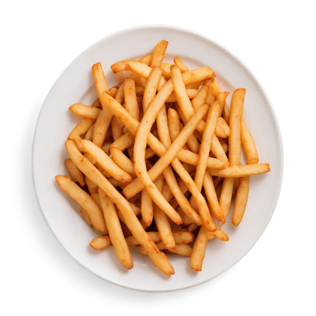 HighQuality-PNG-Image-of-Crispy-Potato-Fries-on-a-White-Plate-Viewed-from-Above