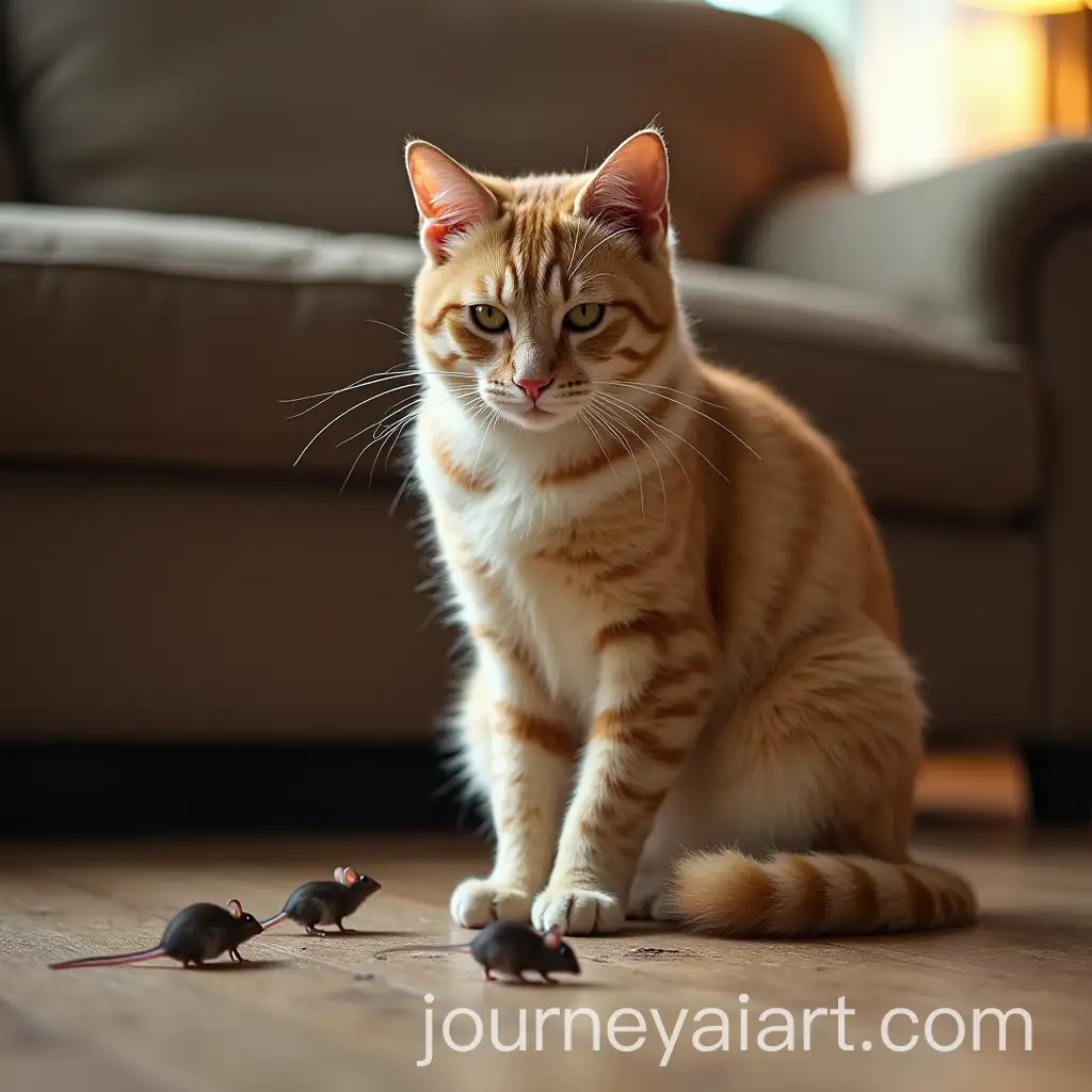 Miserable-Cat-and-Mice-Emerging-from-the-Wall-in-a-Living-Room