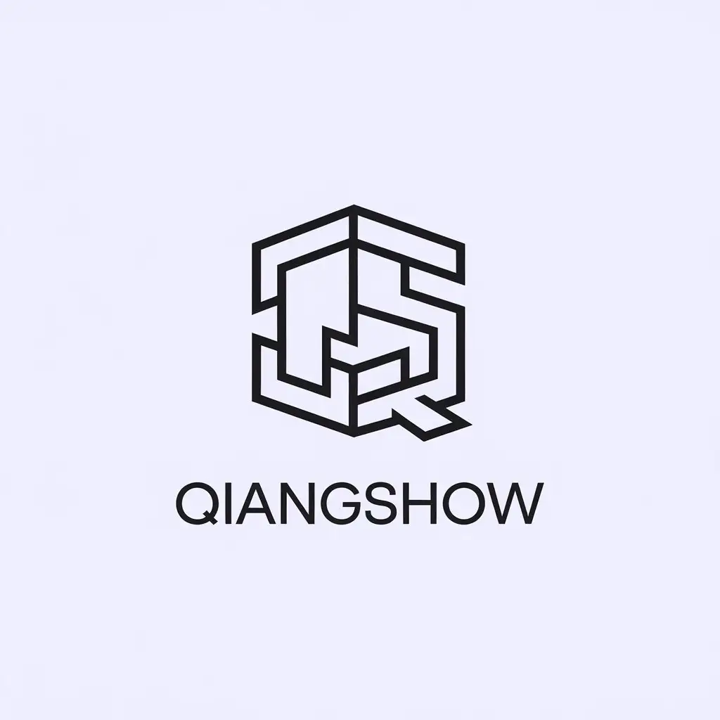 a vector logo design,with the text "QiangShow", main symbol:Letters QS combined, has letter Q represents Qiang, has letter S represents Show, has a wall, has a screen.,Minimalistic,be used in Technology industry,clear background