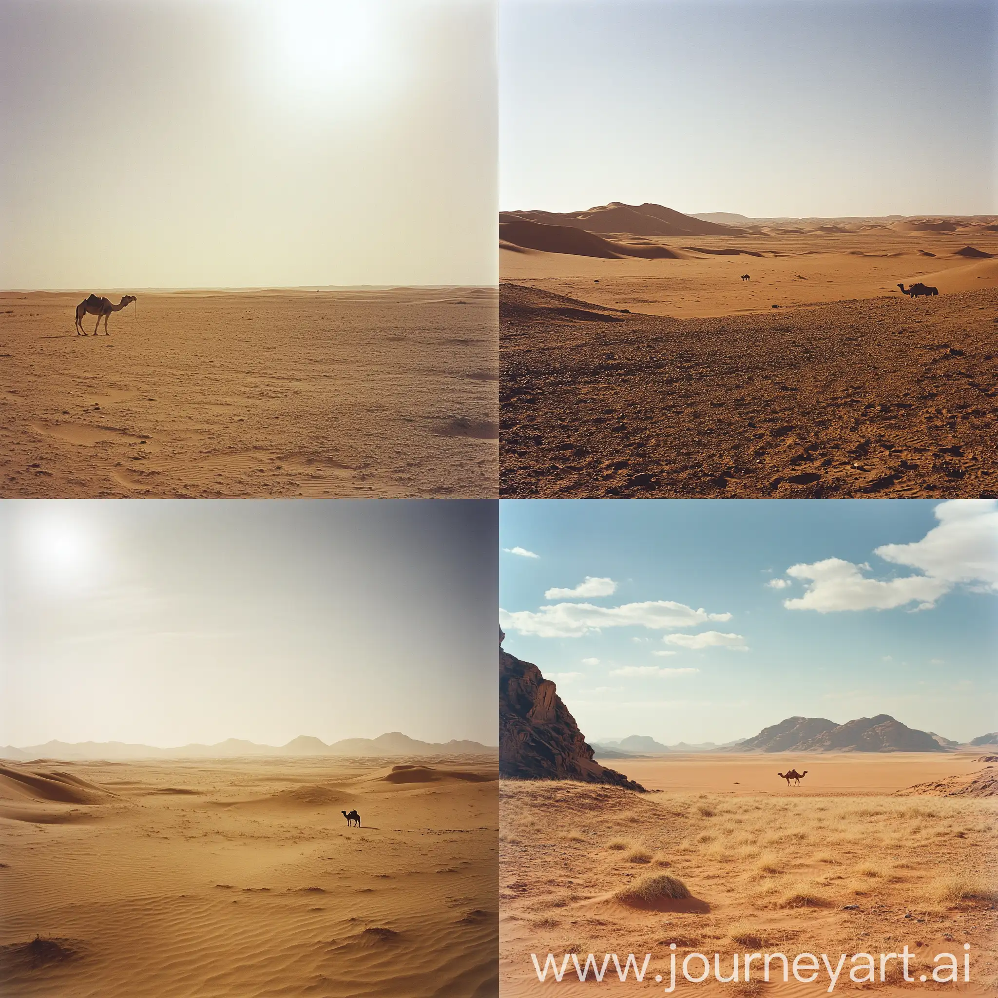 Desert-Landscape-with-Lone-Camel-and-Overhead-Sunlight