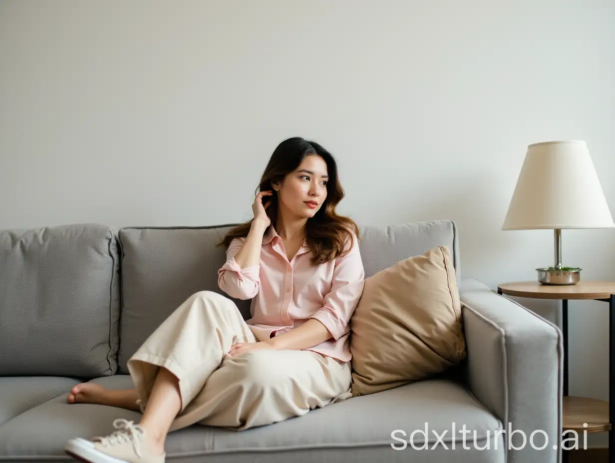 Relaxed-Woman-Sitting-on-Comfortable-Sofa