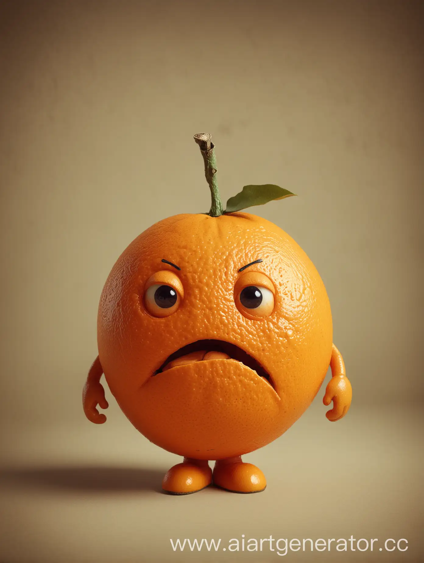 Anthropomorphic-Unhappy-Orange-Character-with-Expressive-Facial-Features