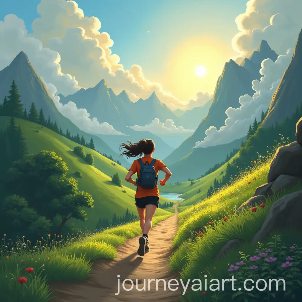 Protagonist-Running-Uphill-on-Scenic-Mountain-Trail-with-Determination