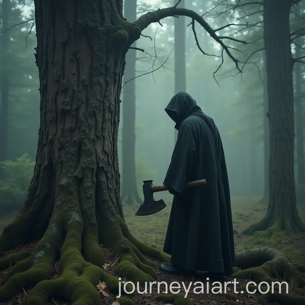 Mysterious-Lumberjack-Felling-a-Tree-in-an-Ancient-Misty-Forest