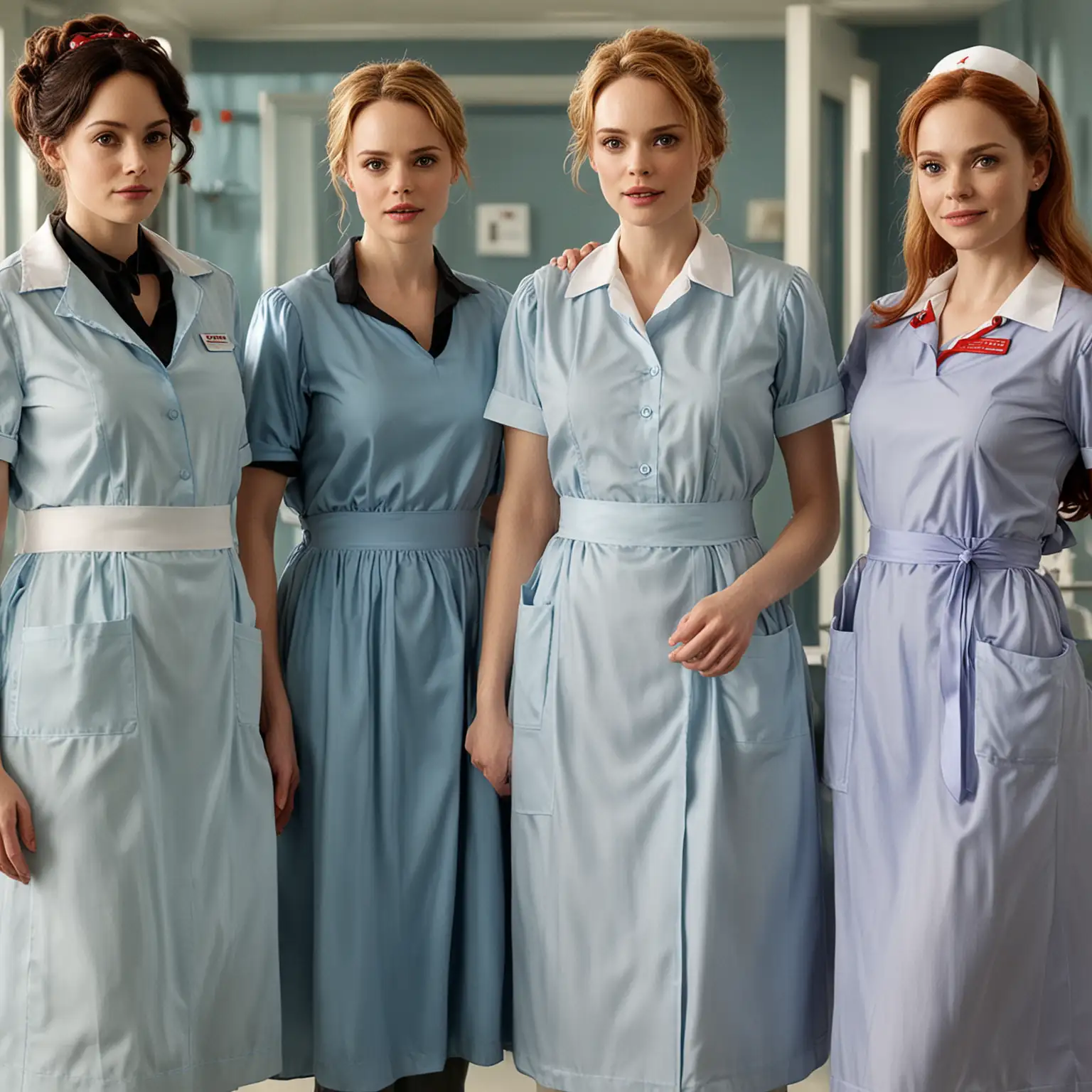 Mothers and Daughters in Modern Nurse Uniforms Crystal Silk Style